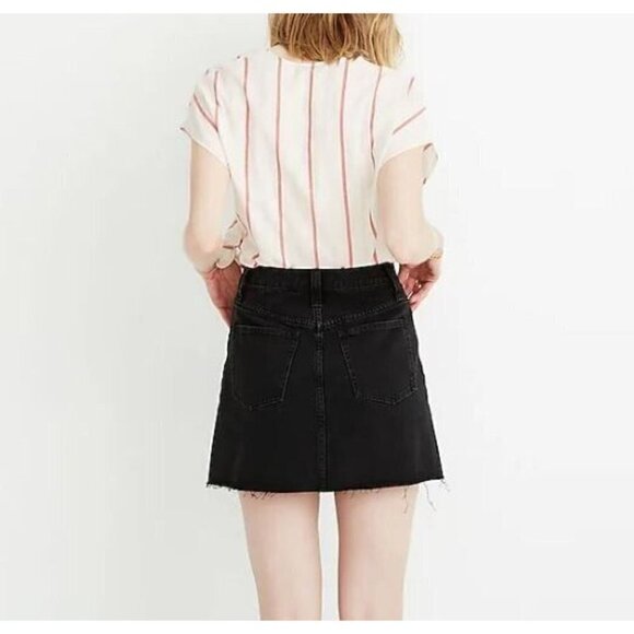 Madewell Skirt Womens 30 Rigid Denim A Line Button Fly Black Mini Boho - Picture 5 of 10
